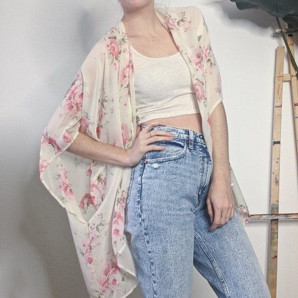 Handmade Floral Kimono-Style Cardigan - Picture 1 of 4